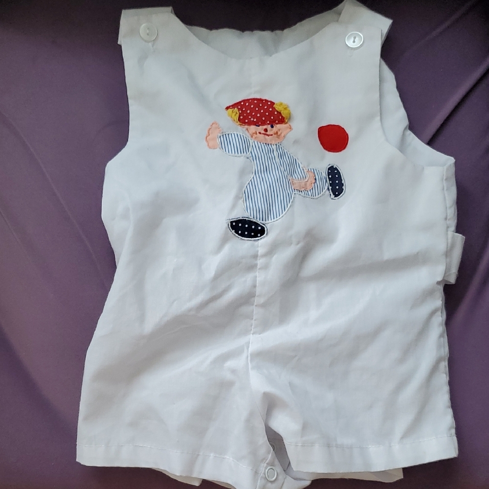 White Baby Romper with Embroidered Clown